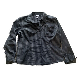 Jaclyn Smith Button Up Womens Shirt Size XL Black Sparkle Stripes Office Preppy